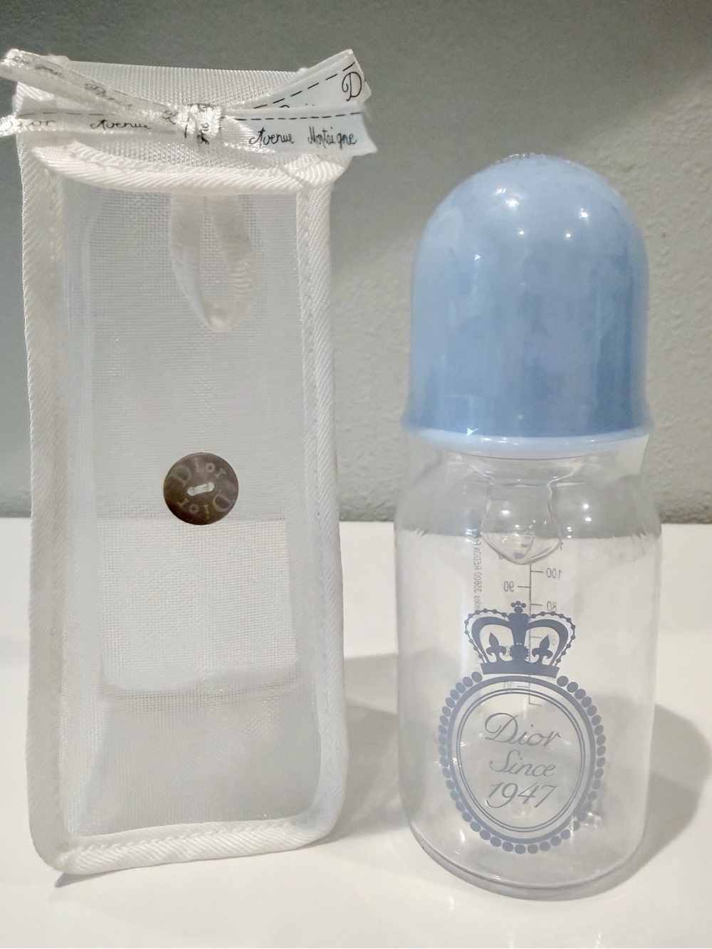 Baby Dior Couture Blue Crown Logo Baby Bottle with Mesh Case 130ml